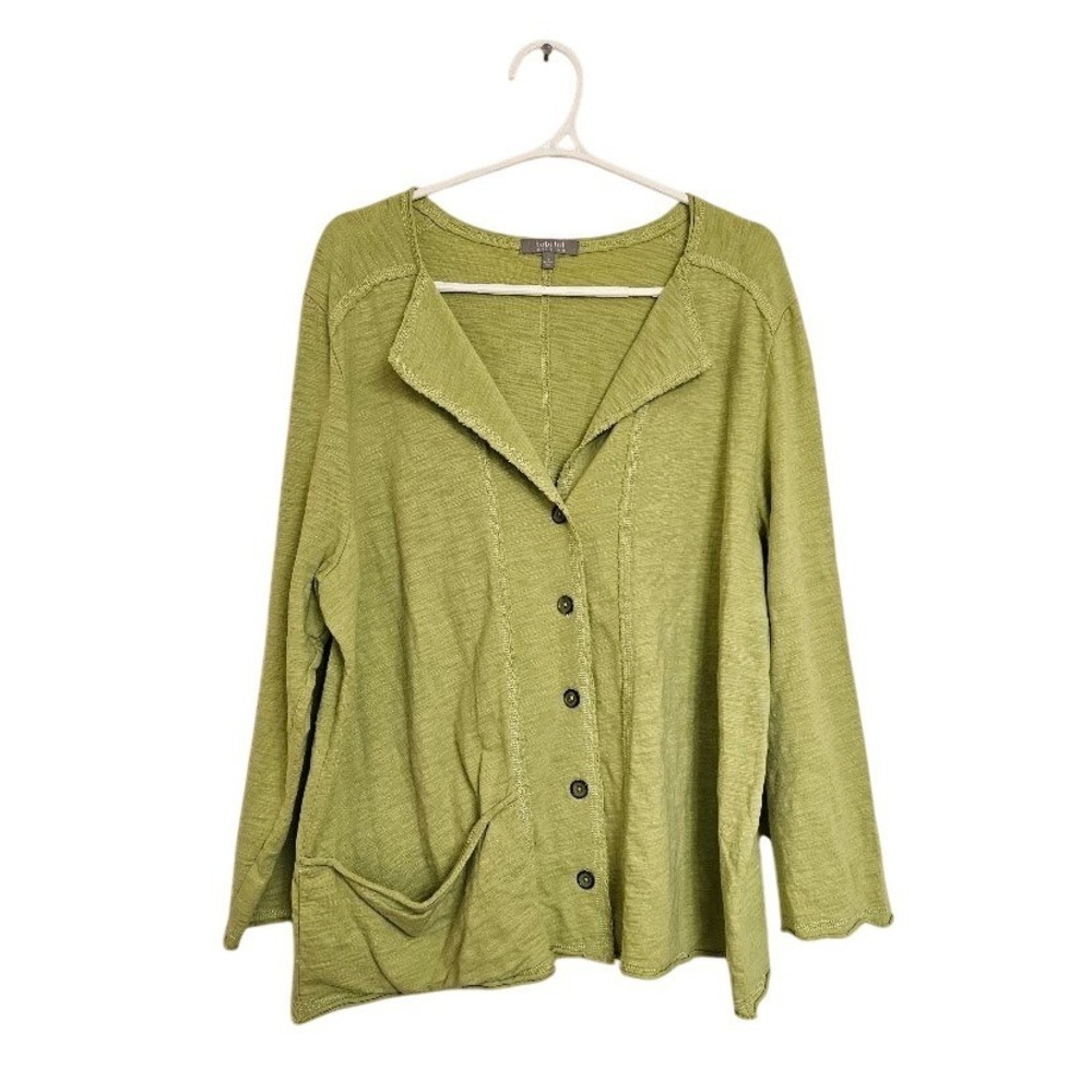 Habitat Clothes To Live In Lime Green Cotton Slub Knit Button Cardigan Large